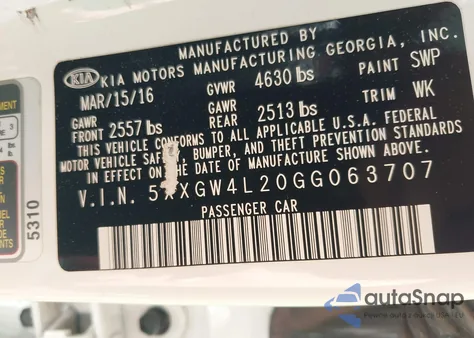 2016 Kia Optima Sx Turbo из США, поврежденный, VIN 5XXGW4L20GG063707